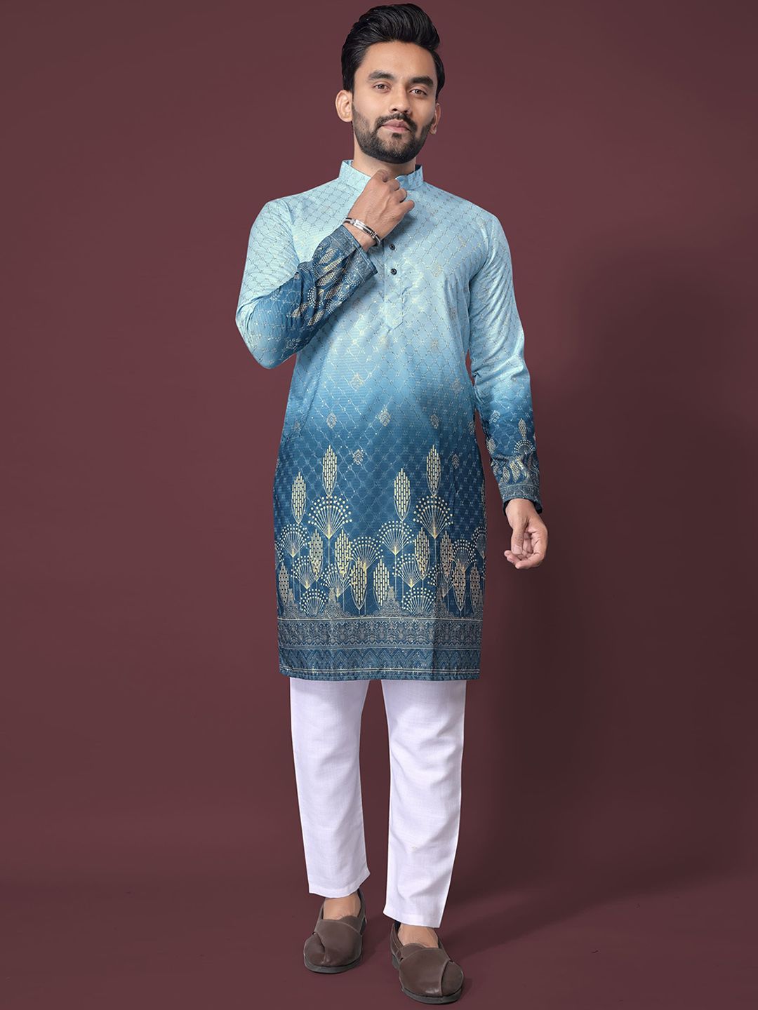CHARLOTTE GRACIOUS Men Floral Printed Sequinned Shadow Work Kurta-picture-12