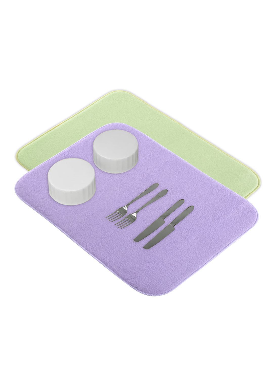 Kuber Industries 2-Pc Green & Purple Non Slip Dish Drying Mats