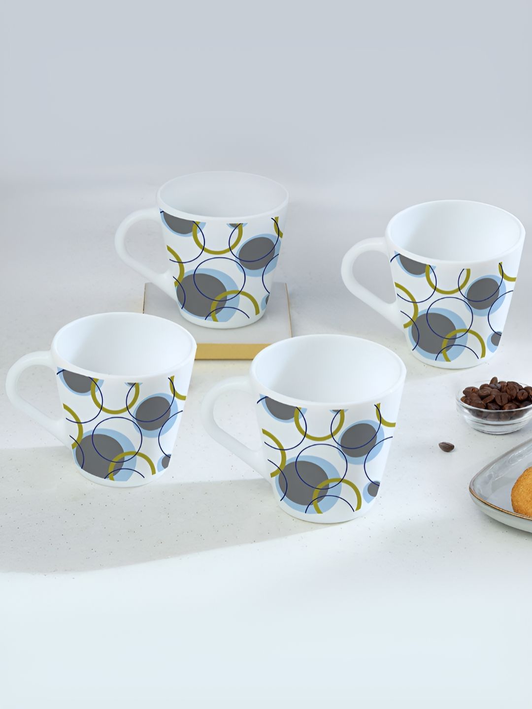 Larah by BOROSIL White & Grey Printed Opalware Glossy Mugs Set of Cups and Mugs-image-29