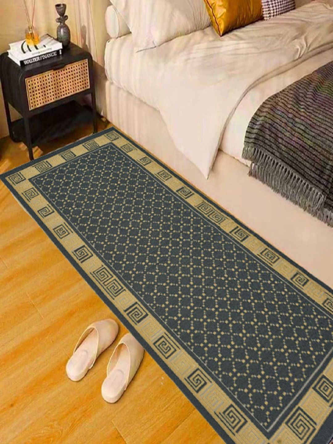 Myntra Elegant Homes Grey & Beige Printed Anti Skid Bed Runner