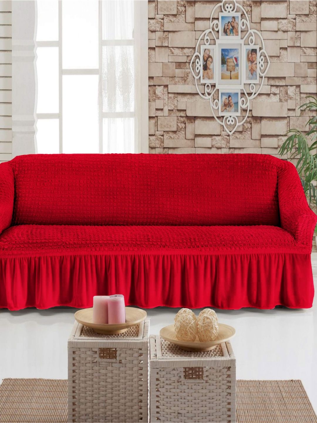 MULTITEX Red Solid Polyester Sofa Cover-picture-22