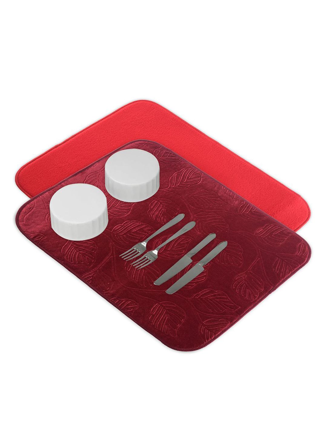 Kuber Industries 2-Pcs Maroon & Red Non Slip Dish Drying Mats