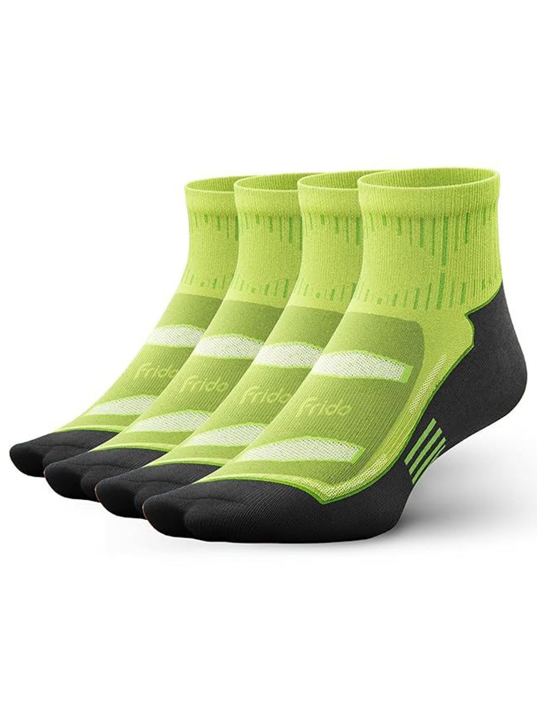 FRIDO Unisex Pack of 4 Medium Neon Green Frido Active Quarter Length Socks Neon Green-picture-45