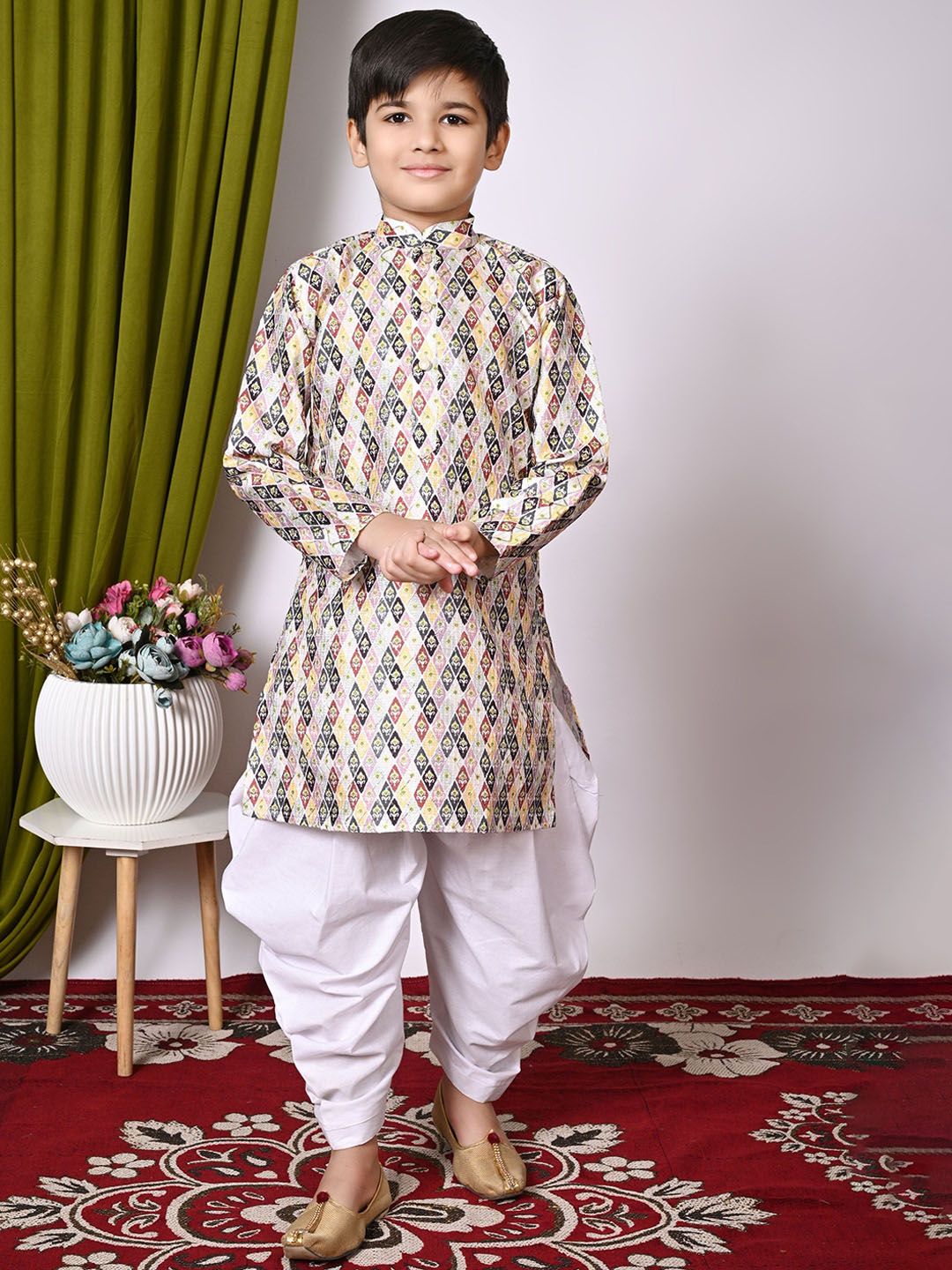 Cae Boys Floral Embroidered Regular Sequinned Dupion Silk Kurta with Patiala-picture-38