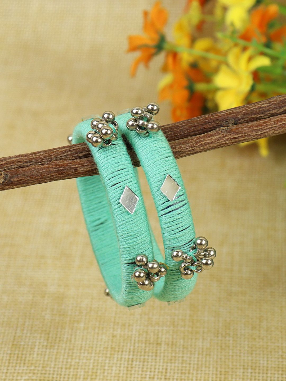 Asthetika Kids Set Of 2 Ghungroo Mirror Thread Bangles-picture-54