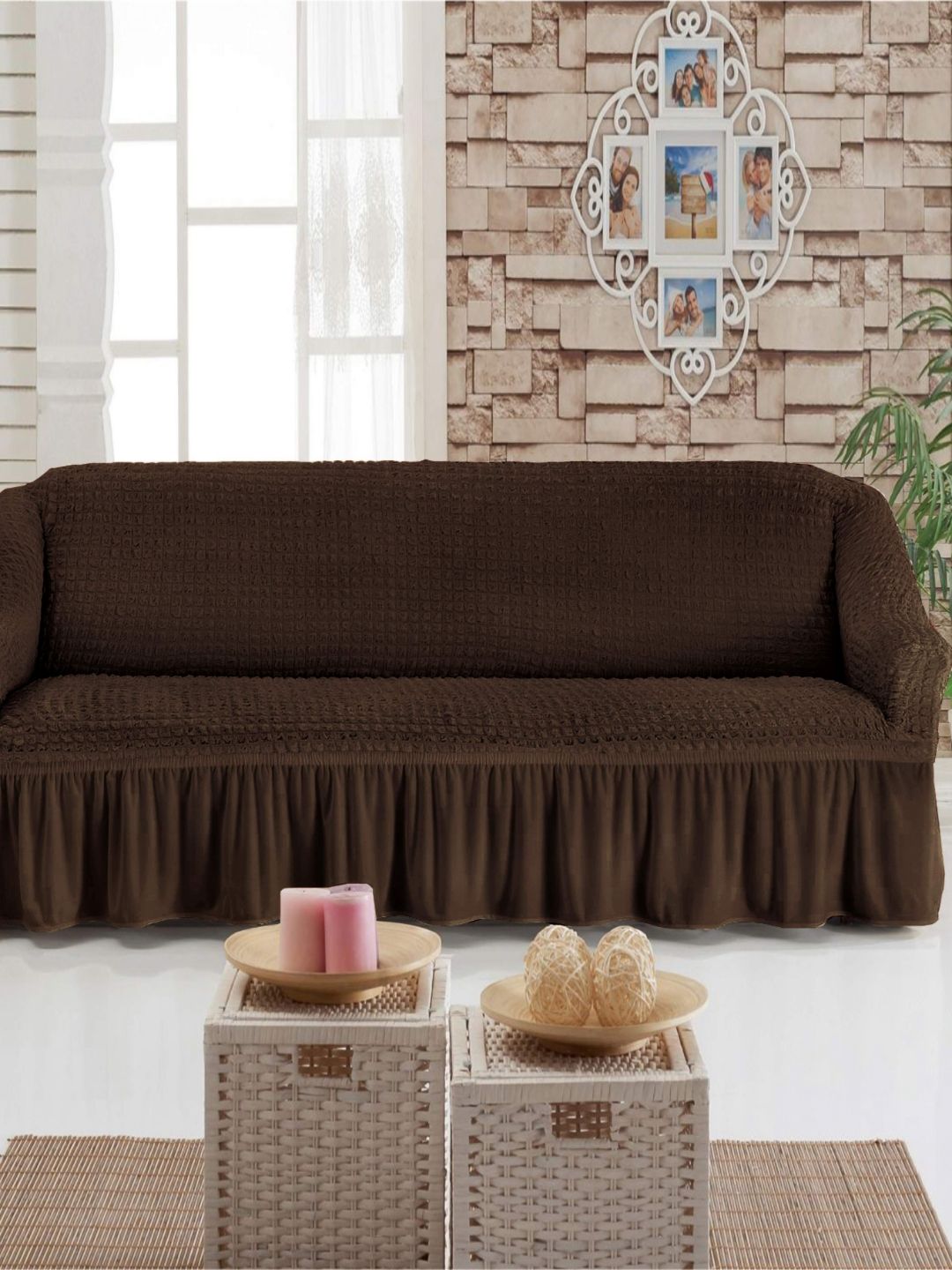 MULTITEX Brown Solid Polyester Sofa Cover-image-37