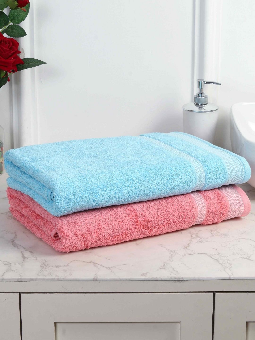 MAFATLAL Blue & Pink 2 Pieces Cotton 550 GSM Bath Towel-picture-32