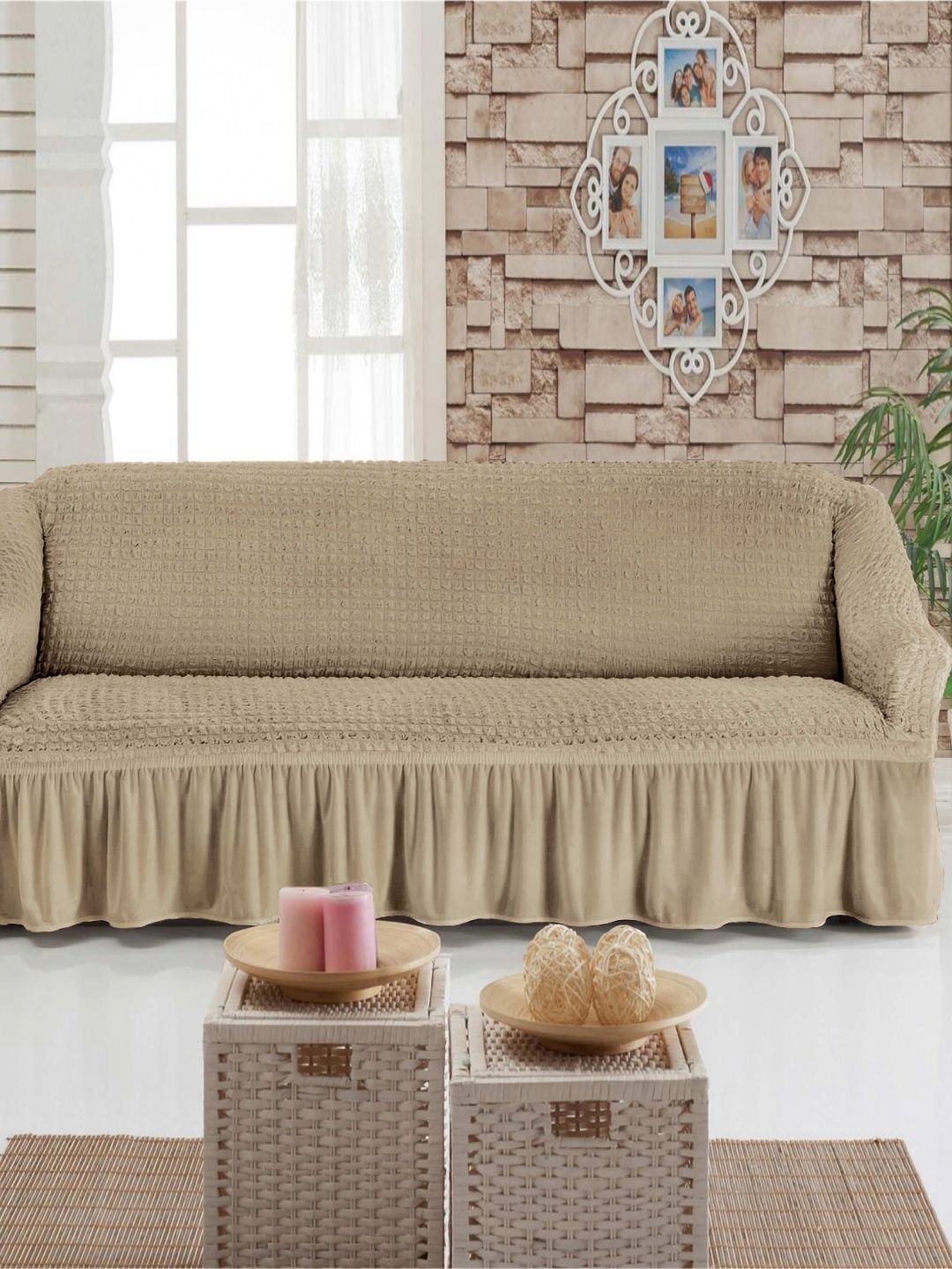 MULTITEX Coffee Brown Solid Polyester Sofa Cover-picture-10