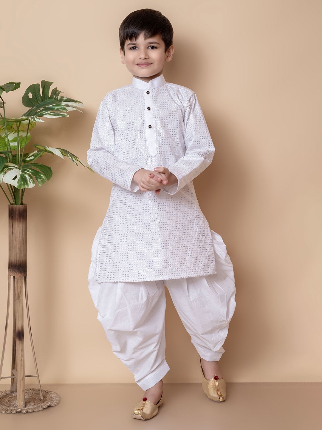 Cae Boys Mandarin Collar Sequinned Kurta With Patiala-image-46