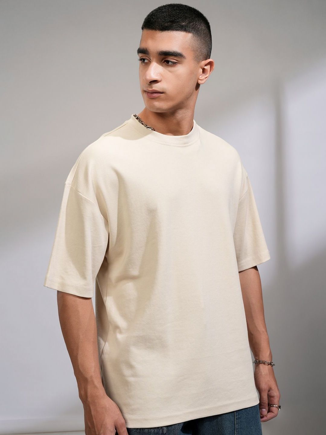 HIGHLANDER Men Solid Round Neck Cotton Oversized T-shirt-picture-22