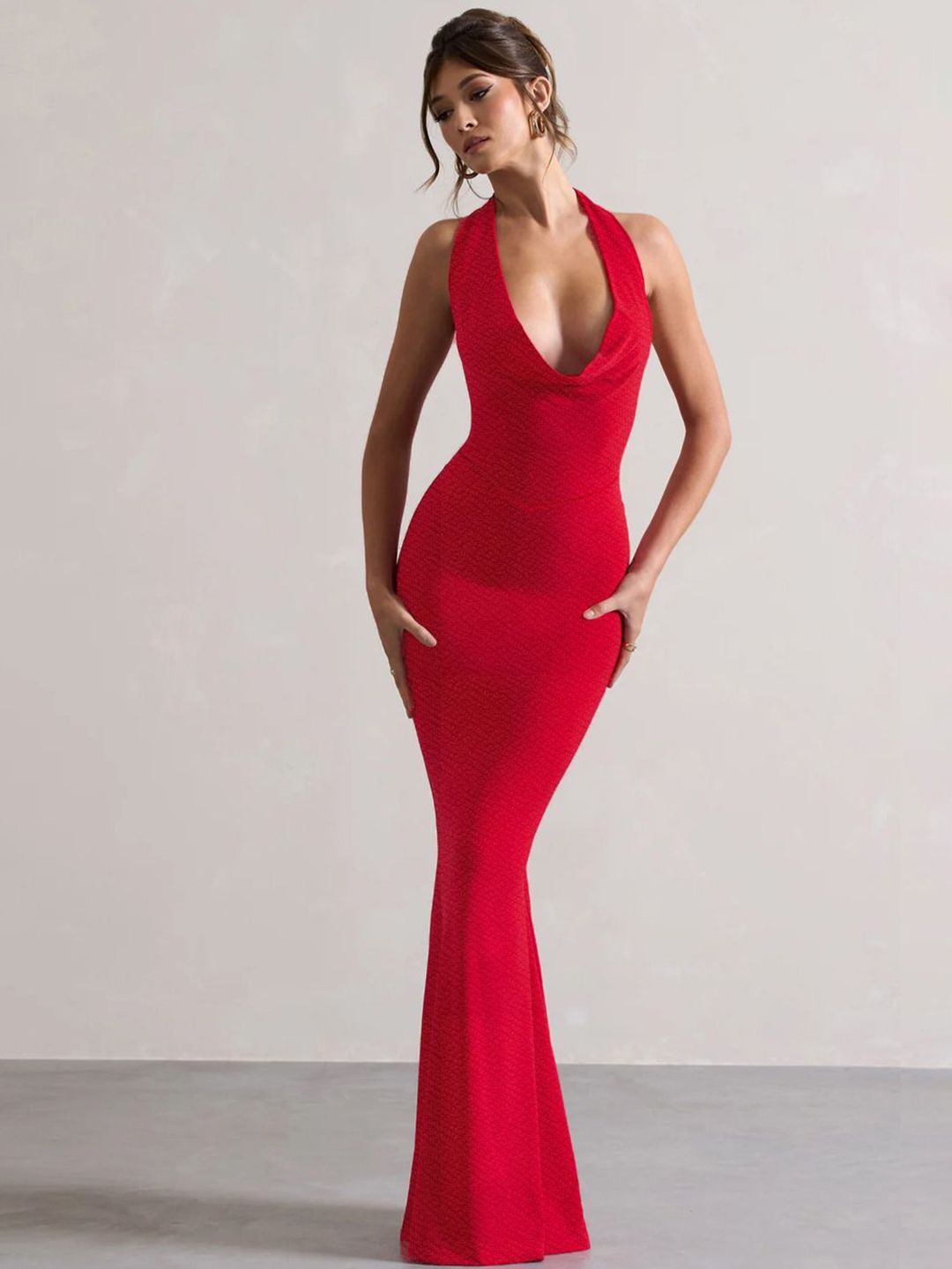 Moda Rapido Cowl Neck Crepe A-Line Maxi Dress view 4