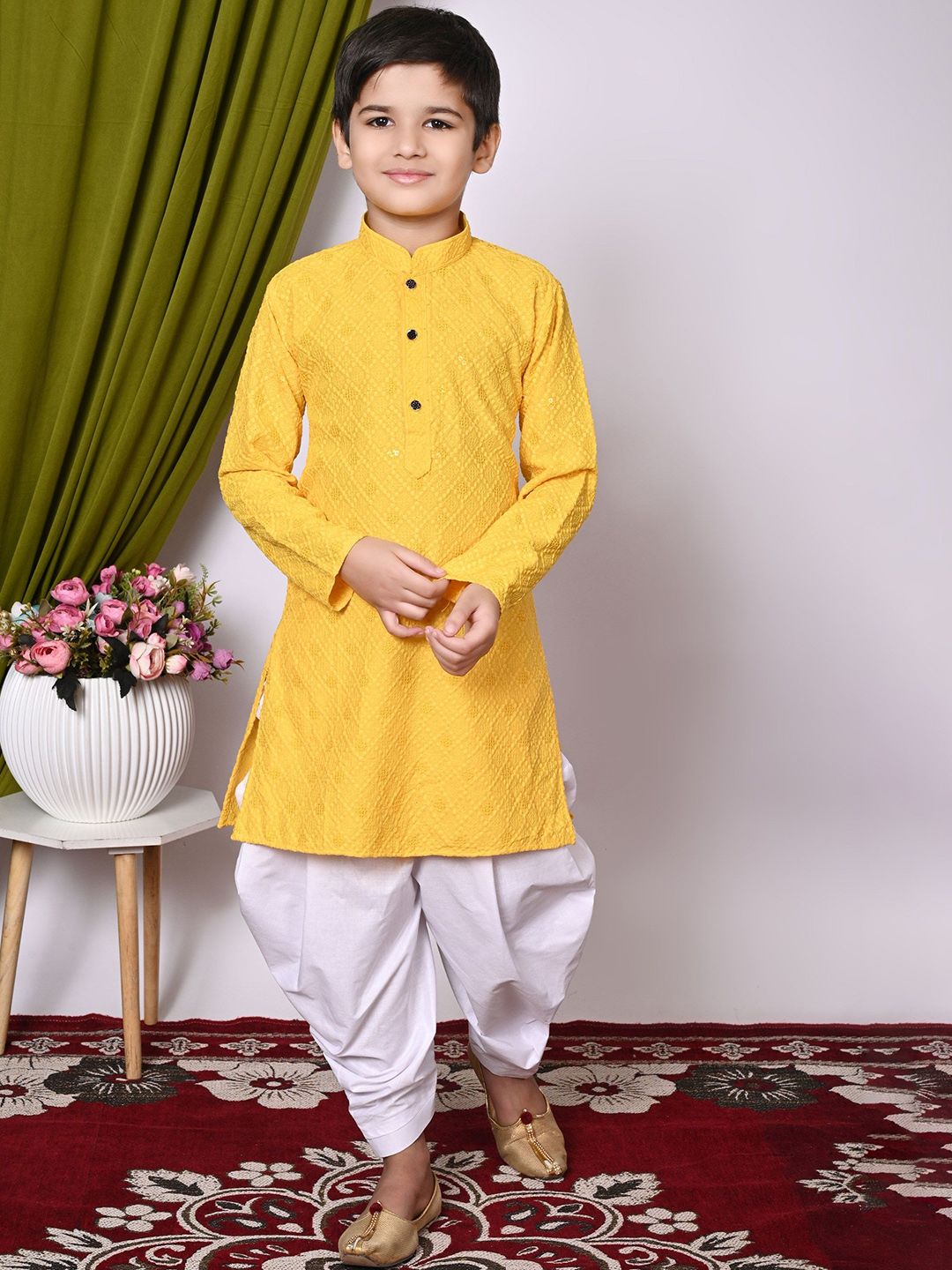 Cae Boys Floral Embroidered Regular Sequinned Kurta with Patiala-image-8