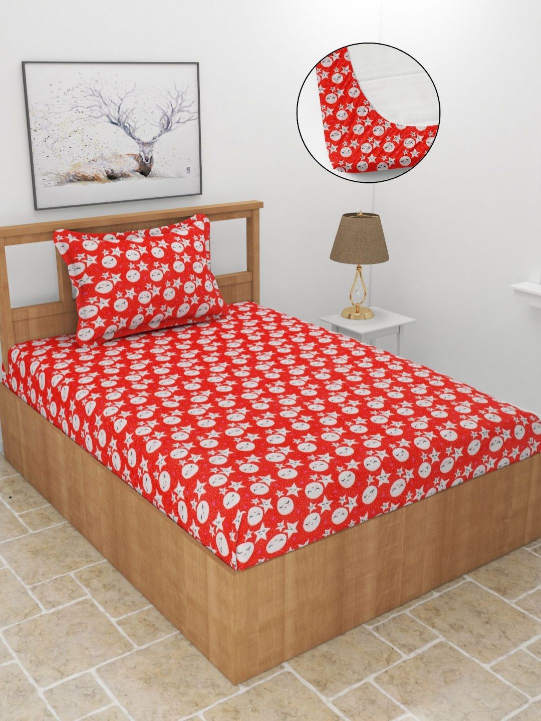 MORADO Red Cartoon Characters Printed Wool210 TC Single Bedsheet Set 0.91 m x 1. 82 m-image-49