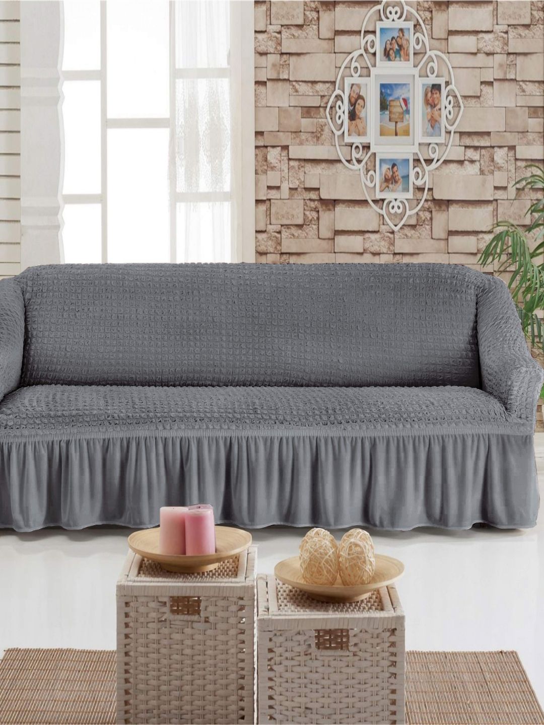 MULTITEX Grey Solid Polyester Sofa Cover-picture-57