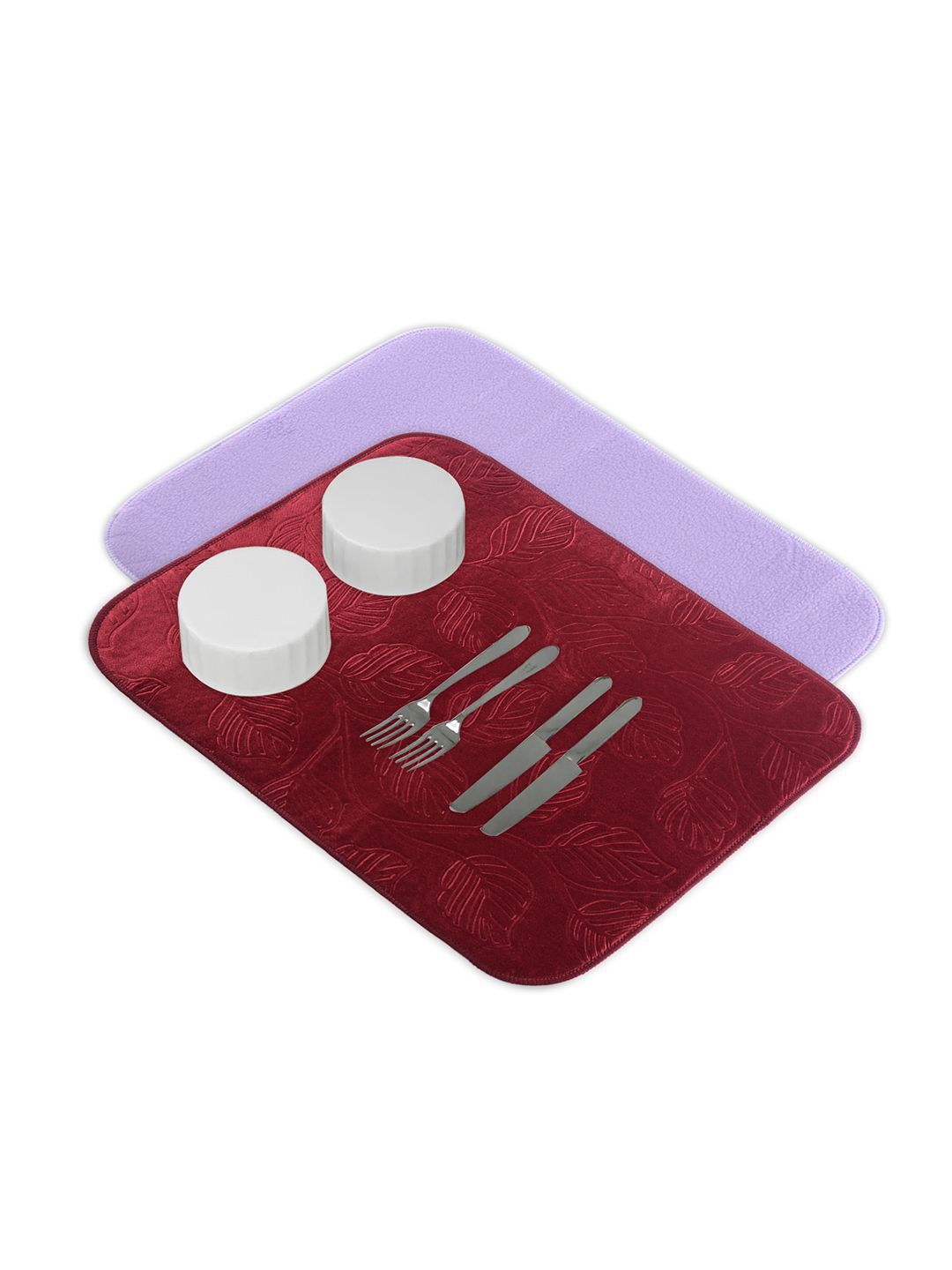 Kuber Industries 2-Pcs Maroon & Purple Non Slip Dish Drying Mats
