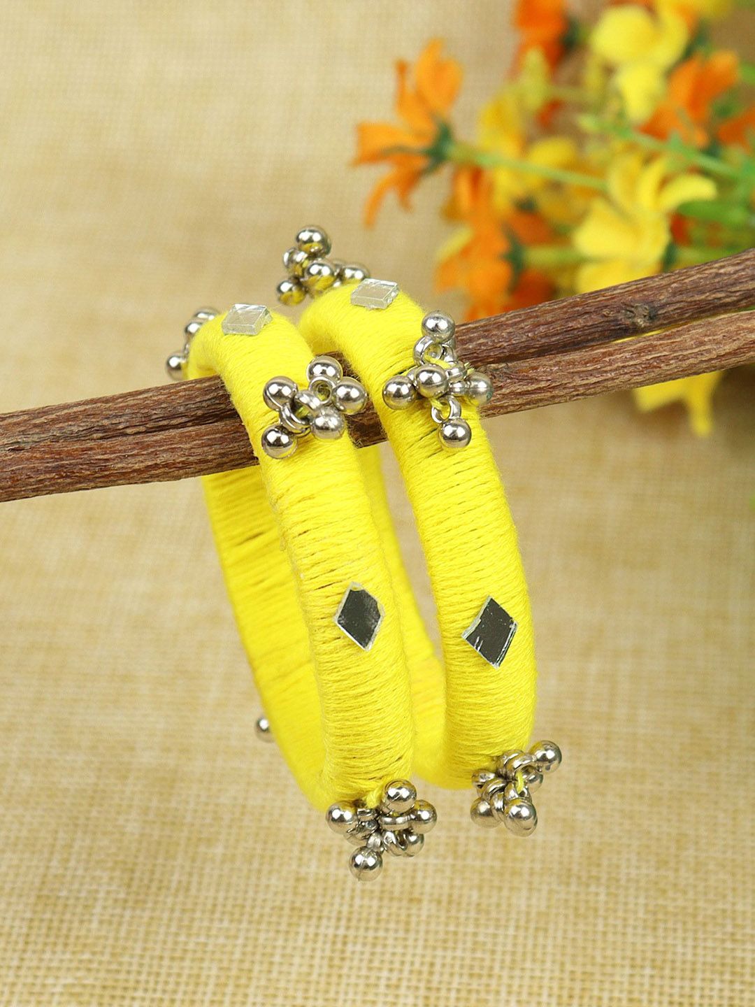 Asthetika Kids Set Of 2 Ghungroo Mirror Thread Bangles-picture-36