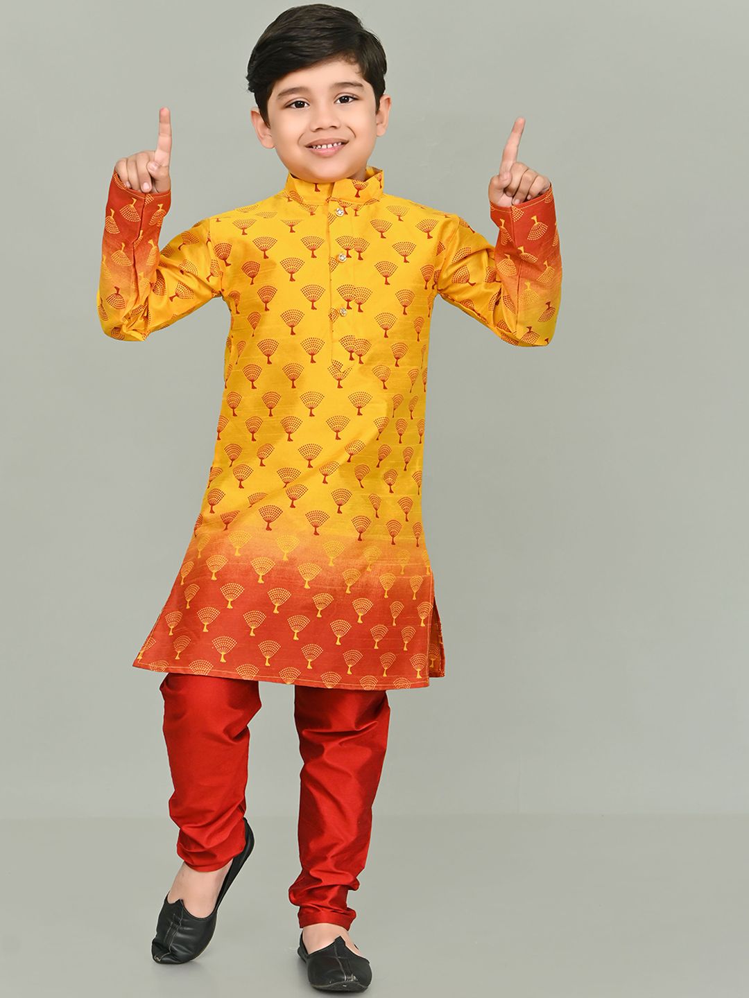 Cae Boys Floral Printed Regular Dupion Silk Kurta with Trousers-image-23