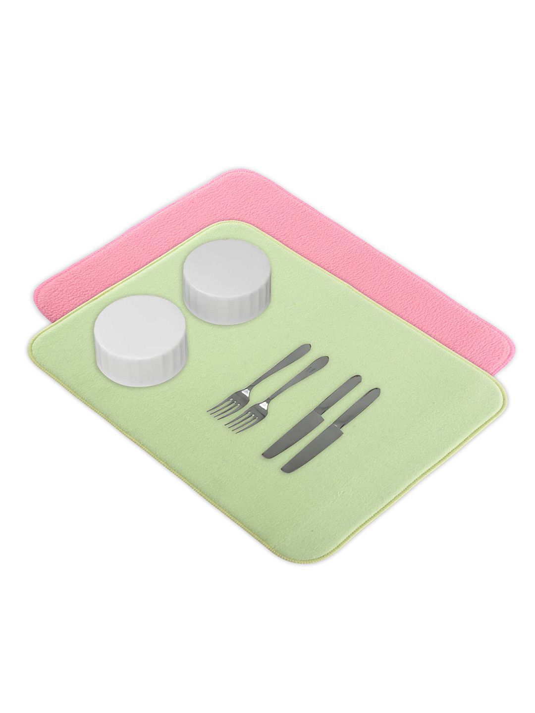 Kuber Industries 2-Pcs Green & Pink Non Slip Dish Drying Mats