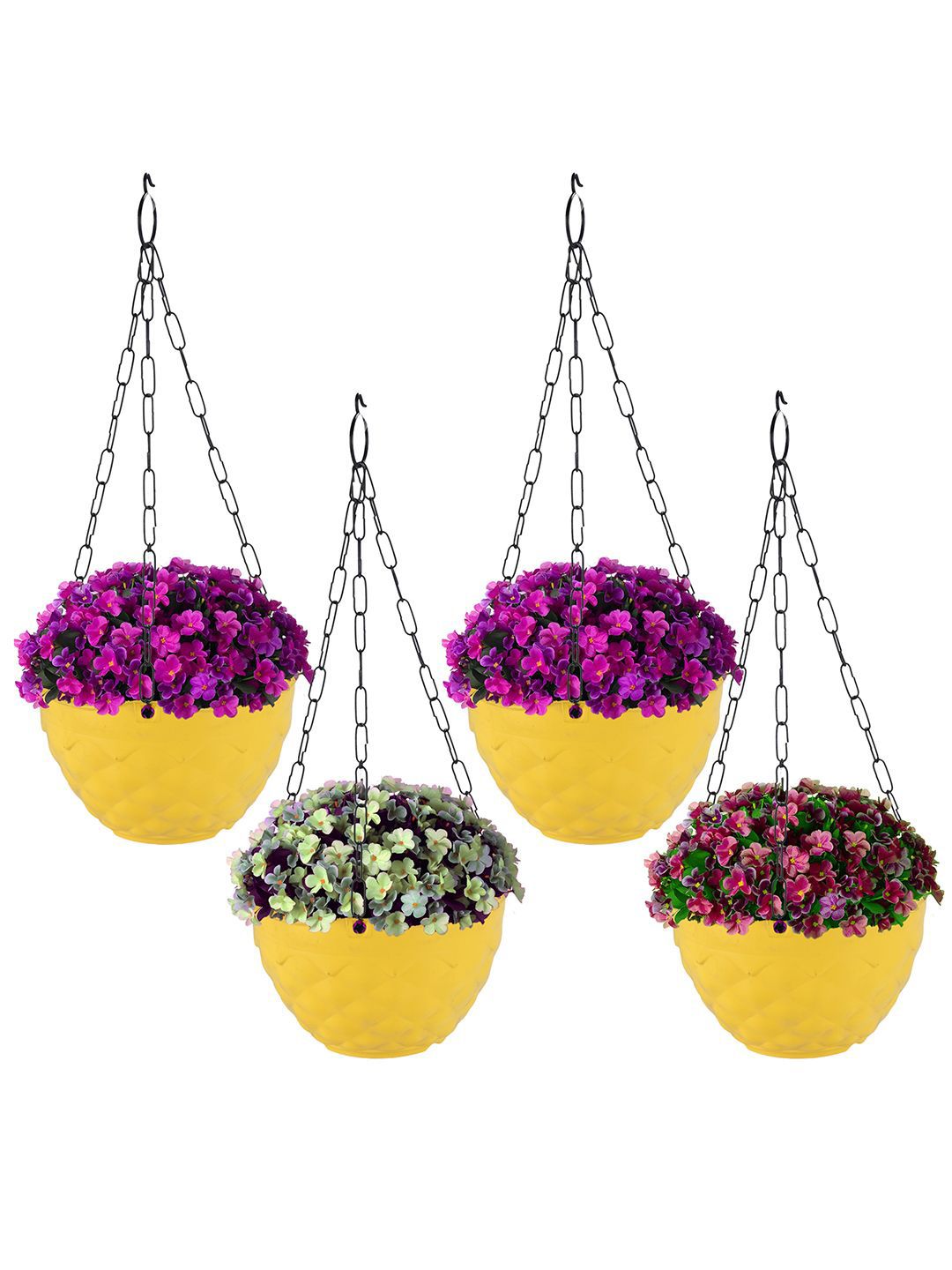 Kuber Industries Yellow 4 Pieces Textured Durable Hanging Planters-picture-25