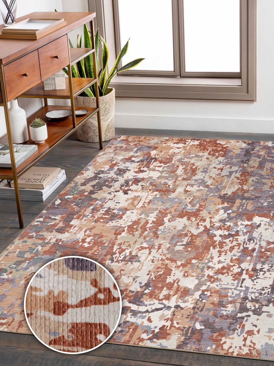 Kaleen India Brown Abstract Anti-Skid Polyester Carpet-picture-10