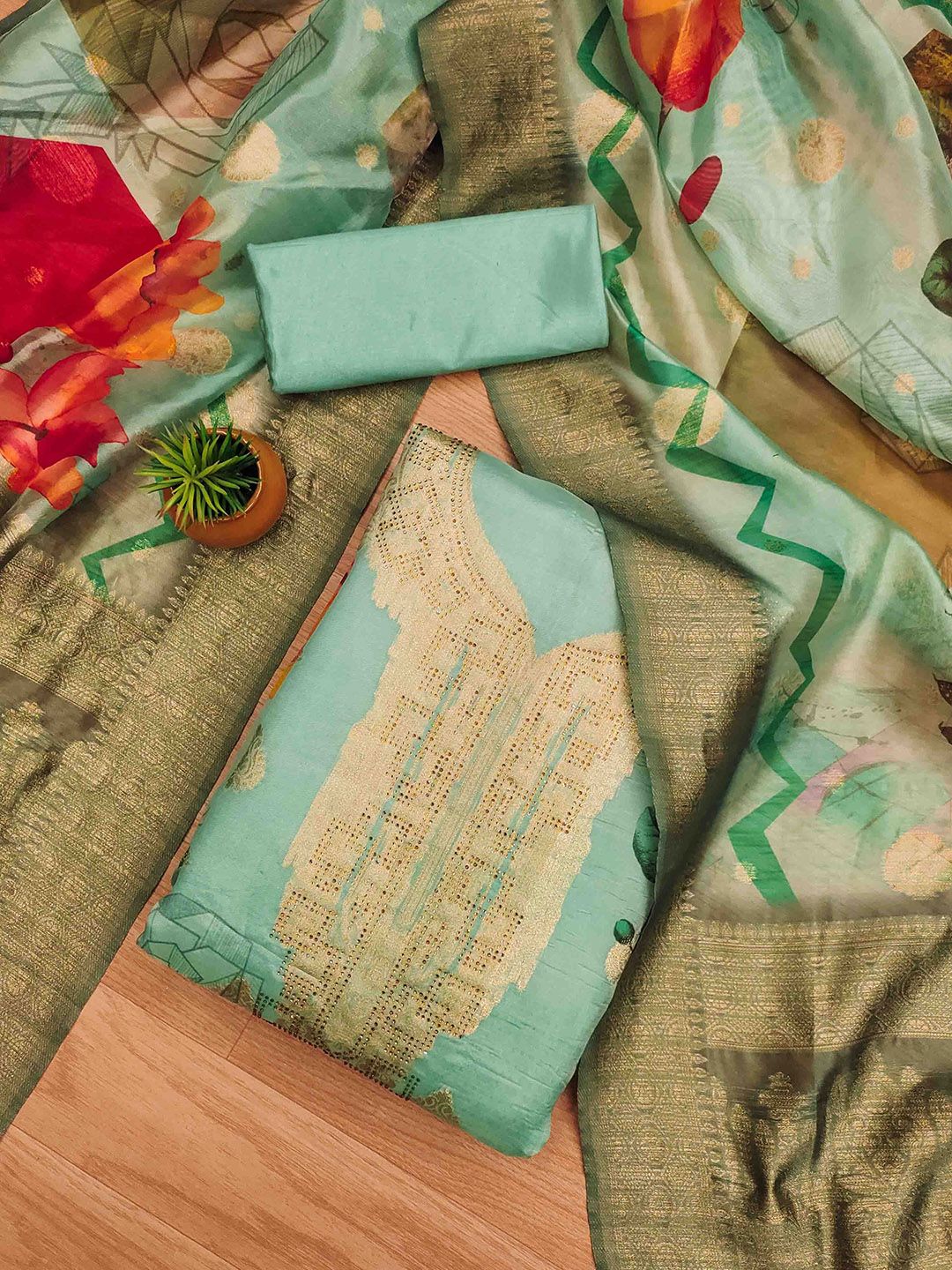 KALINI Organza Unstitched Dress Material-picture-35