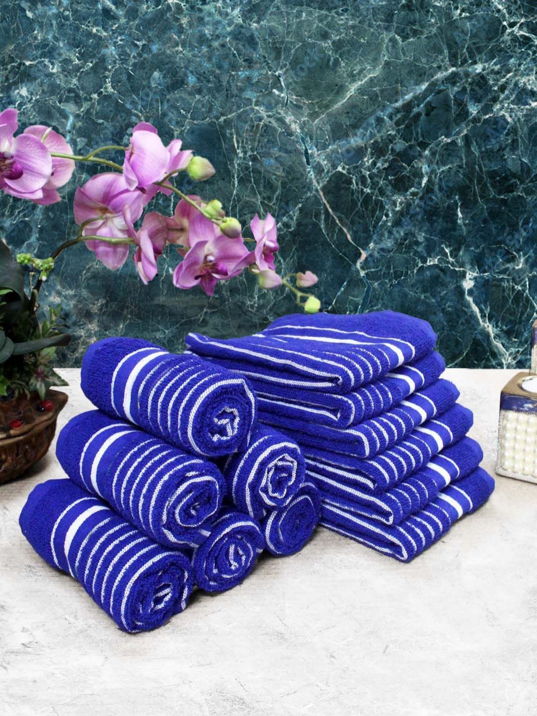 Aura 12-Pcs Blue & White Striped Pure Cotton Super Absorbent & Quick Dry Hand Towels-picture-25