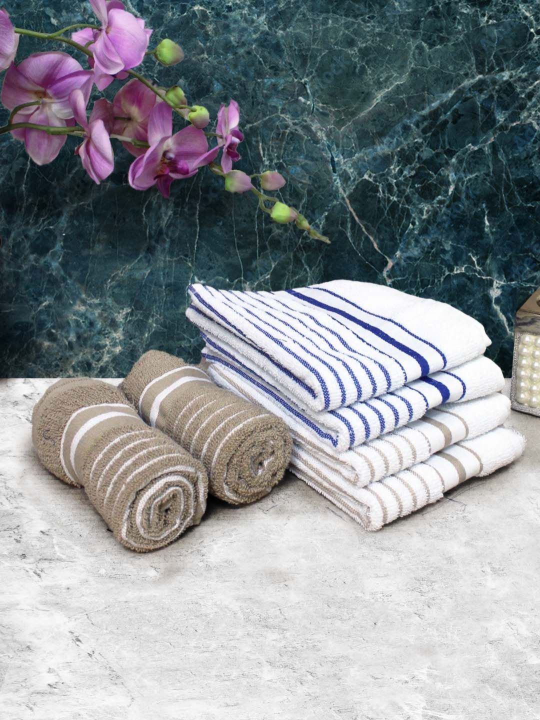Aura 6-Pcs Brown & White Striped Pure Cotton Super Absorbent & Quick Dry Hand Towels-picture-42