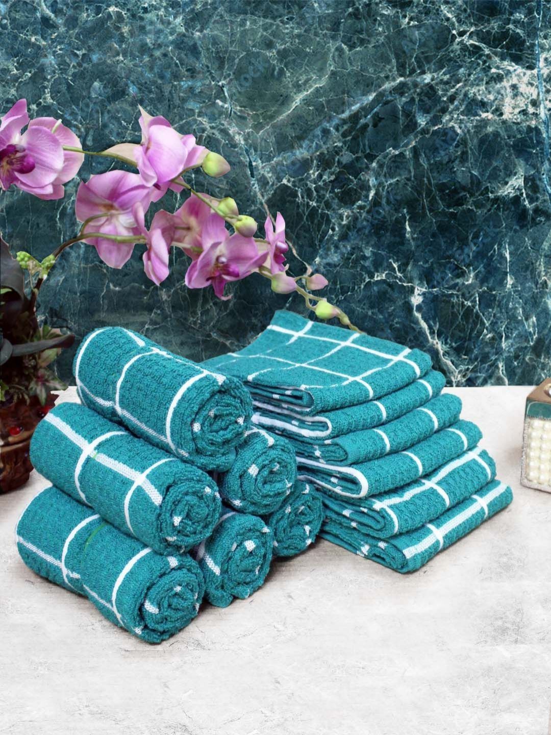 Aura 12-Pcs Blue & White Printed Pure Cotton Super Absorbent & Quick Dry Hand Towels-picture-11