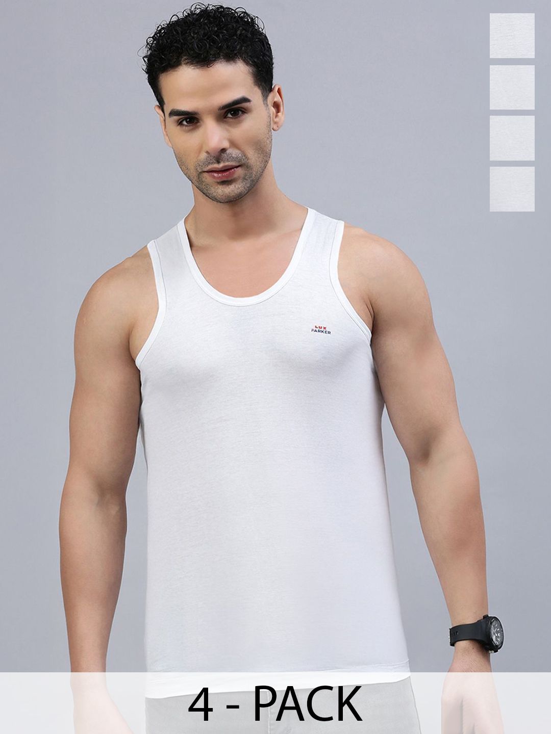 LUX PARKER Pack Of 4 Pure Cotton Basic Vests LUX_PARKER_WH_RN_4PC-picture-17