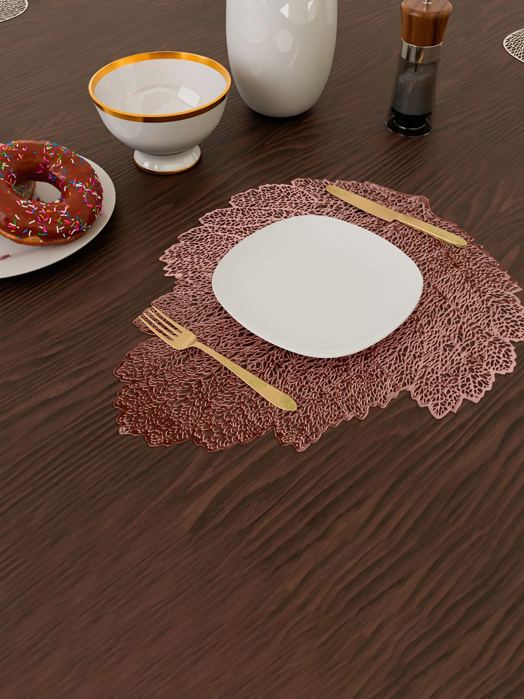 Kuber Industries Copper-Toned 2 Pieces Textured Patta Shape Table Placemats-picture-34