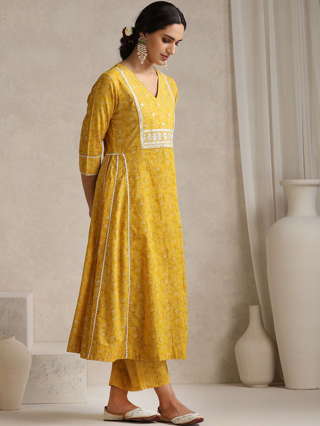 Khushal K Women Ethnic Motifs Printed Panelled Pure Cotton Kurta with Palazzos & With Dupatta-picture-31