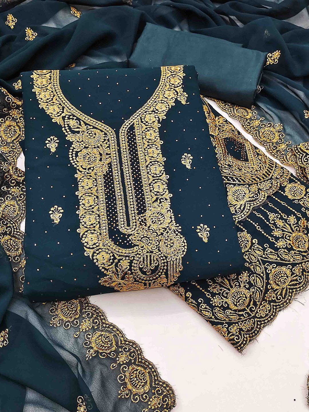 KALINI Embellished Unstitched Dress Material-picture-13