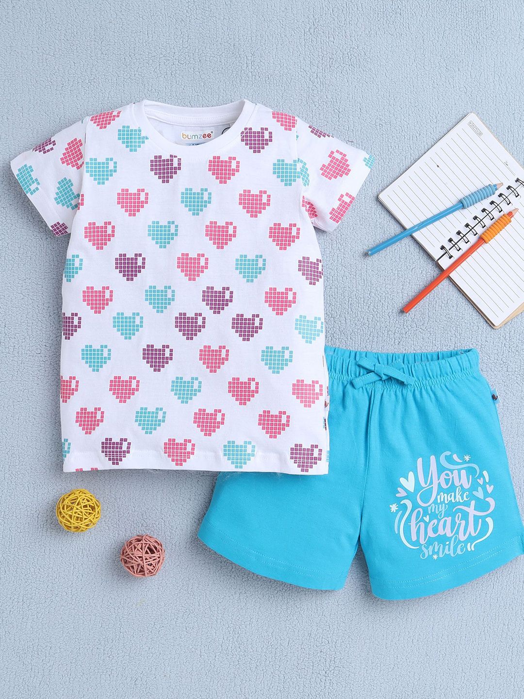 BUMZEE Girls Printed Round Neck Pure Cotton T-shirt With Shorts-picture-10