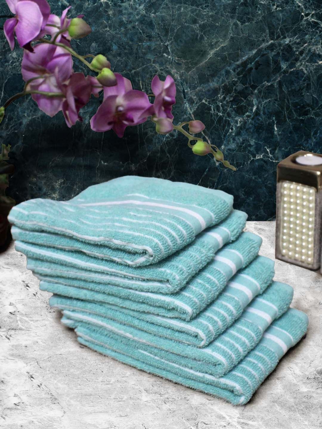 Aura 6-Pcs Blue & White Striped Pure Cotton Super Absorbent & Quick Dry Hand Towels-picture-46