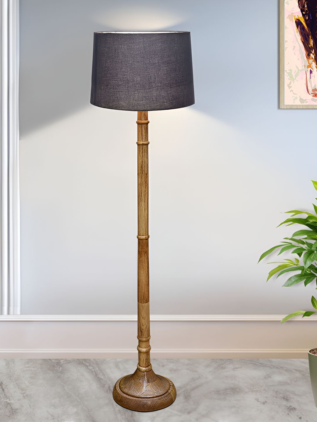 Homesake Grey & Brown Wooden Floor Lamp With Shade-picture-38