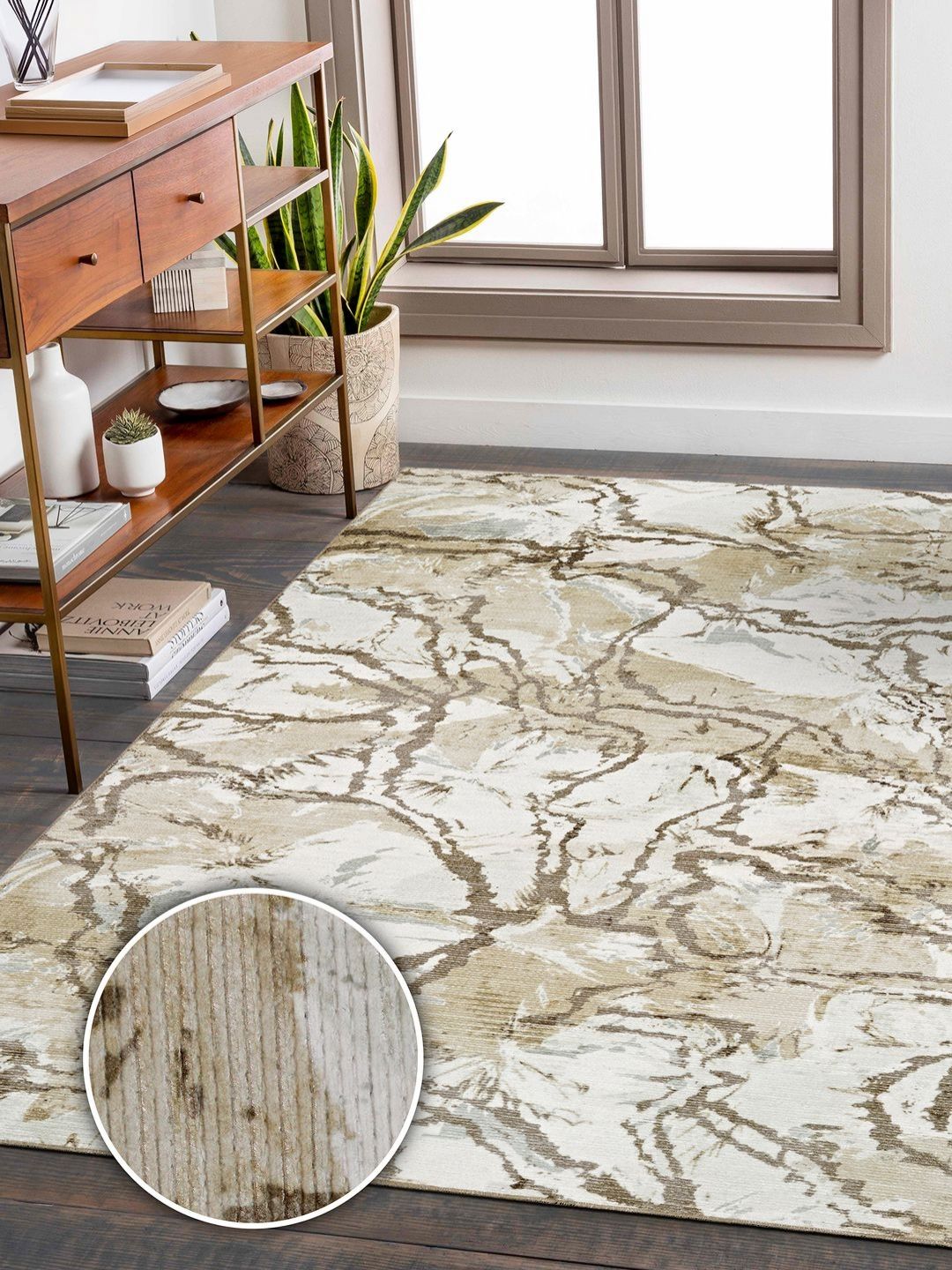 Kaleen India Olive Green Abstract Anti-Skid Polyester Carpet-image-31