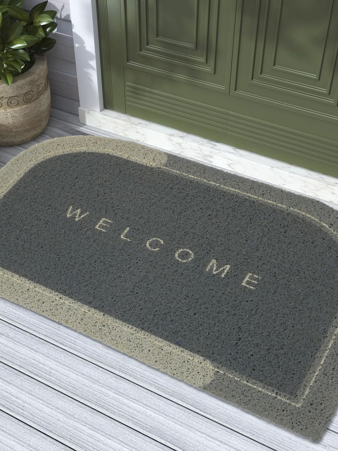 Status Grey & Beige Welcome Printed Anti Skid Noodle Doormat-picture-14