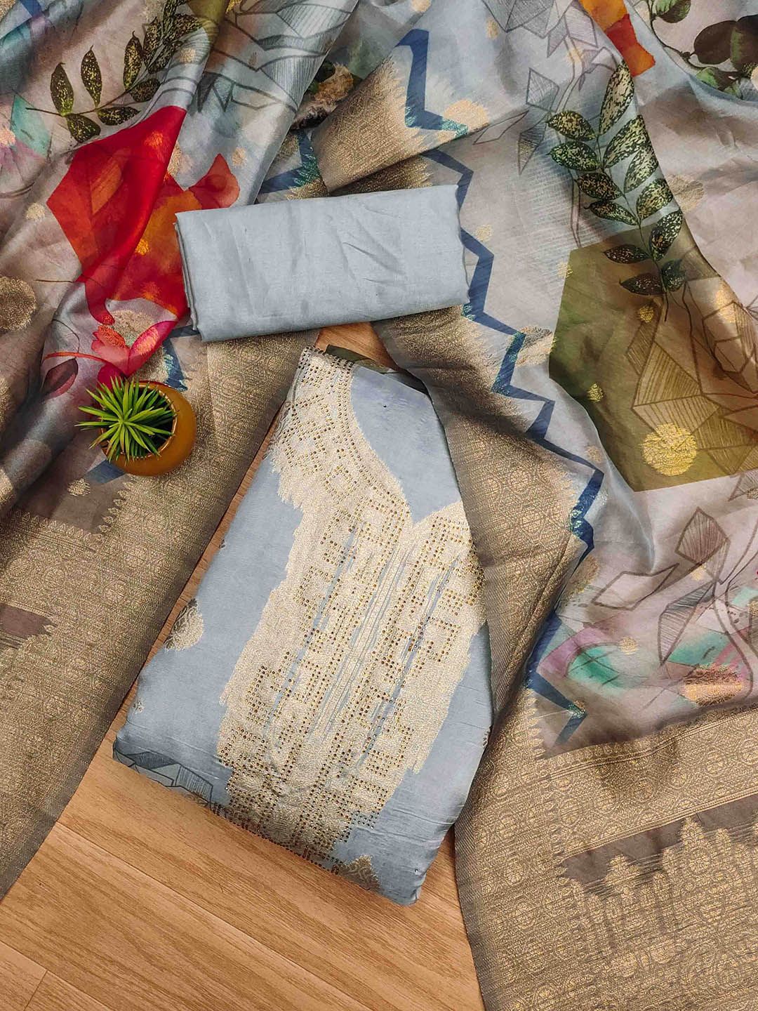 KALINI Organza Unstitched Dress Material-picture-36