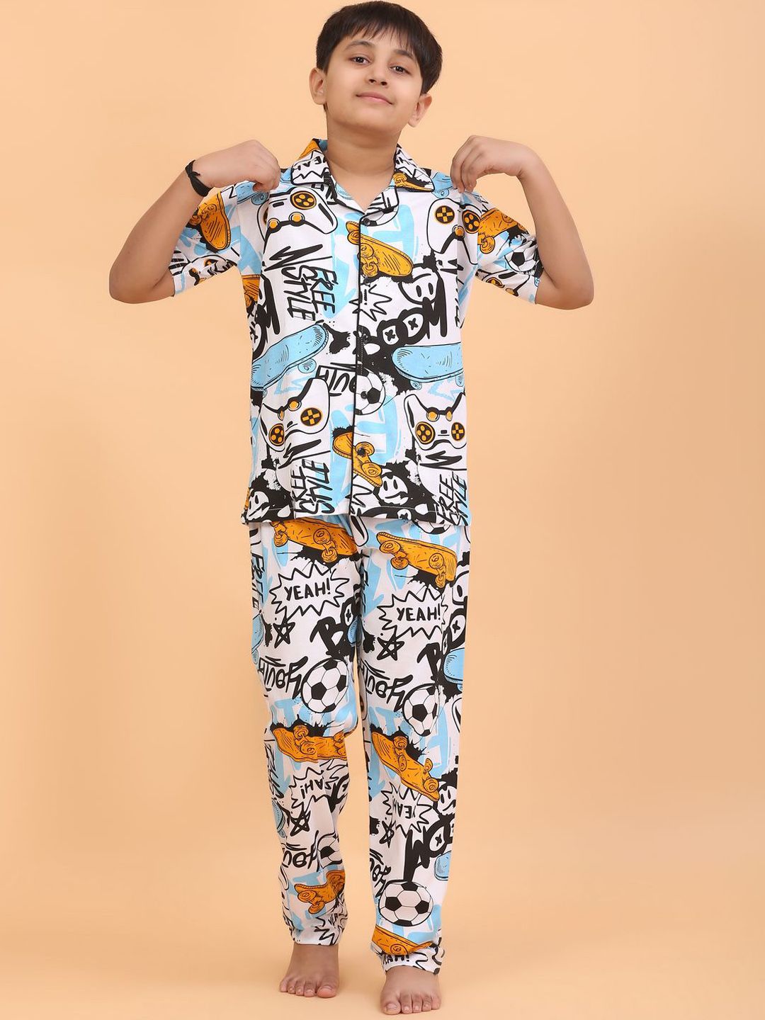 Ninos Dreams Boys Graphic Printed Pure Cotton Night suit-picture-35