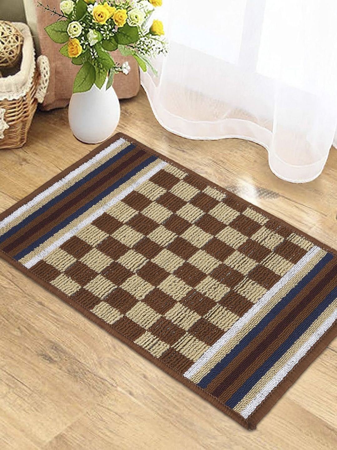 Status IRIS Brown & Beige Checked Rectangular Shaped Anti Slip Doormat-image-13