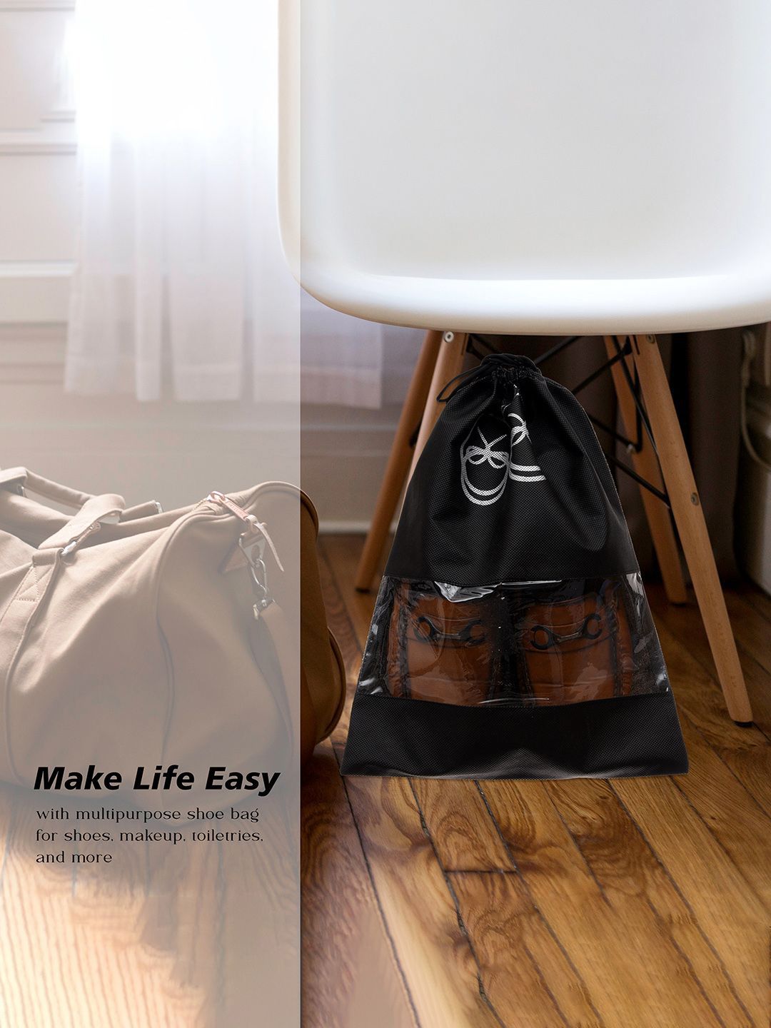 Kuber Industries Black & White 6 Pieces Printed Shoe Cover With Drawstring-picture-16