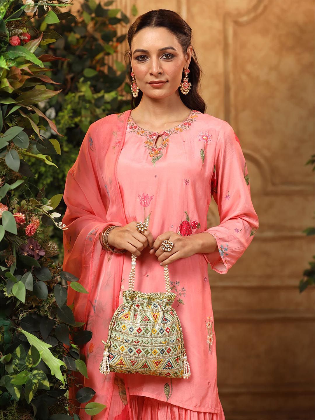 Yellow Chimes Printed Potli Clutch-picture-41