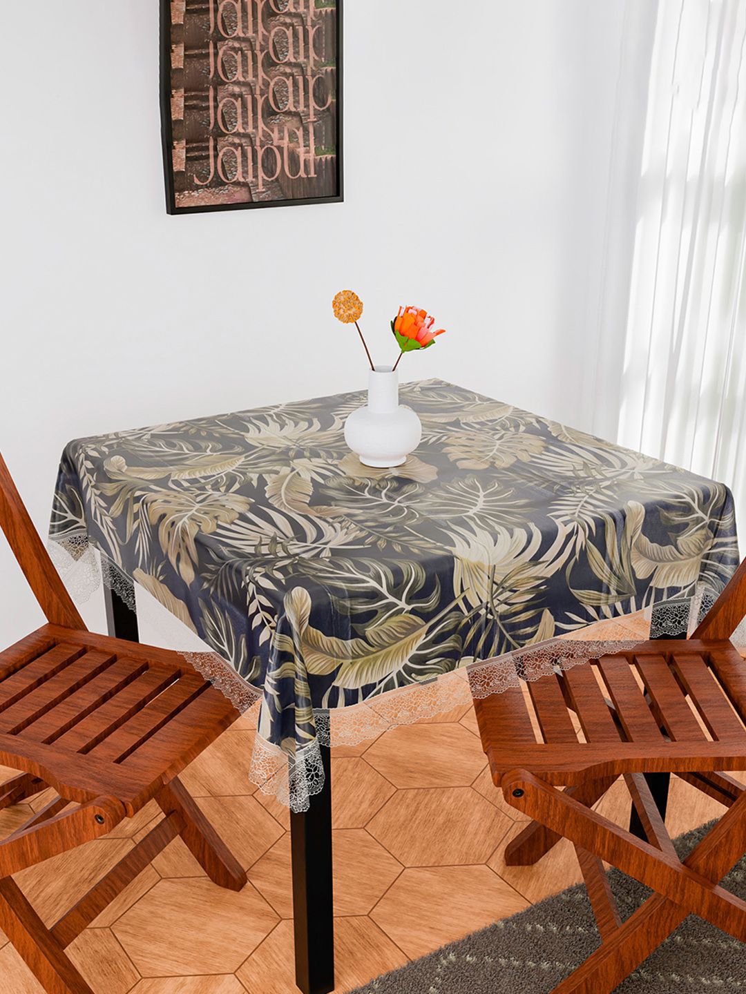 Kuber Industries Blue Floral Anti-Skid Plastic 2-Seater Table Cover-picture-30