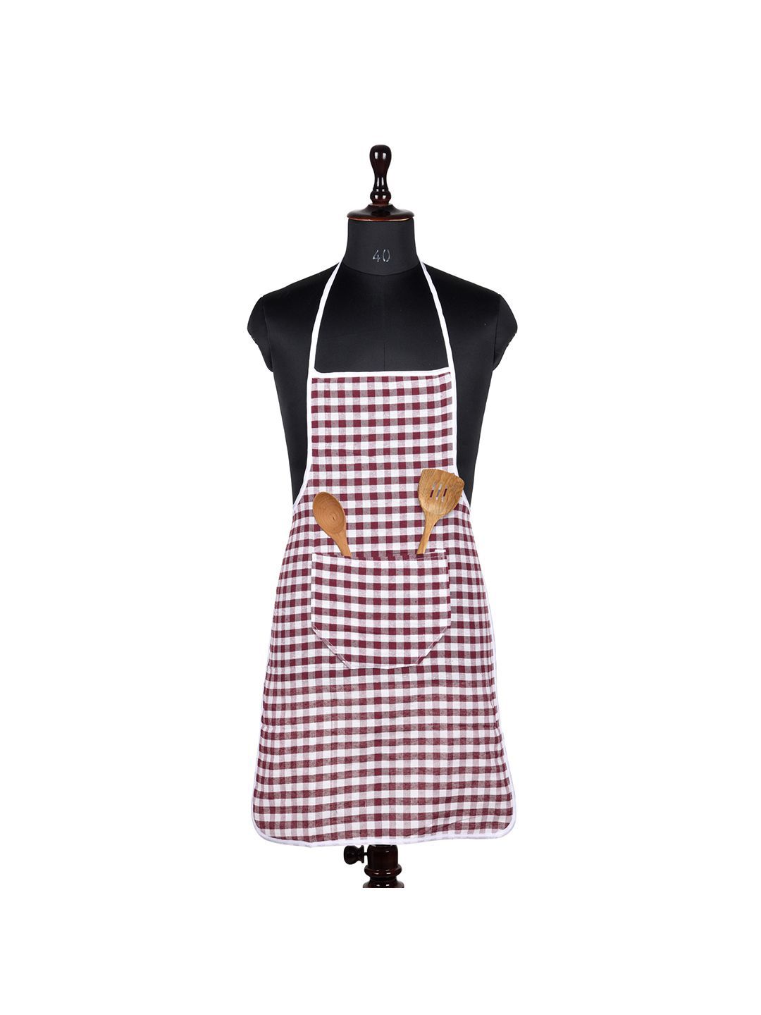 Kuber Industries White & Maroons Checked Cotton Skin Friendly Water Resistant Aprons-picture-35