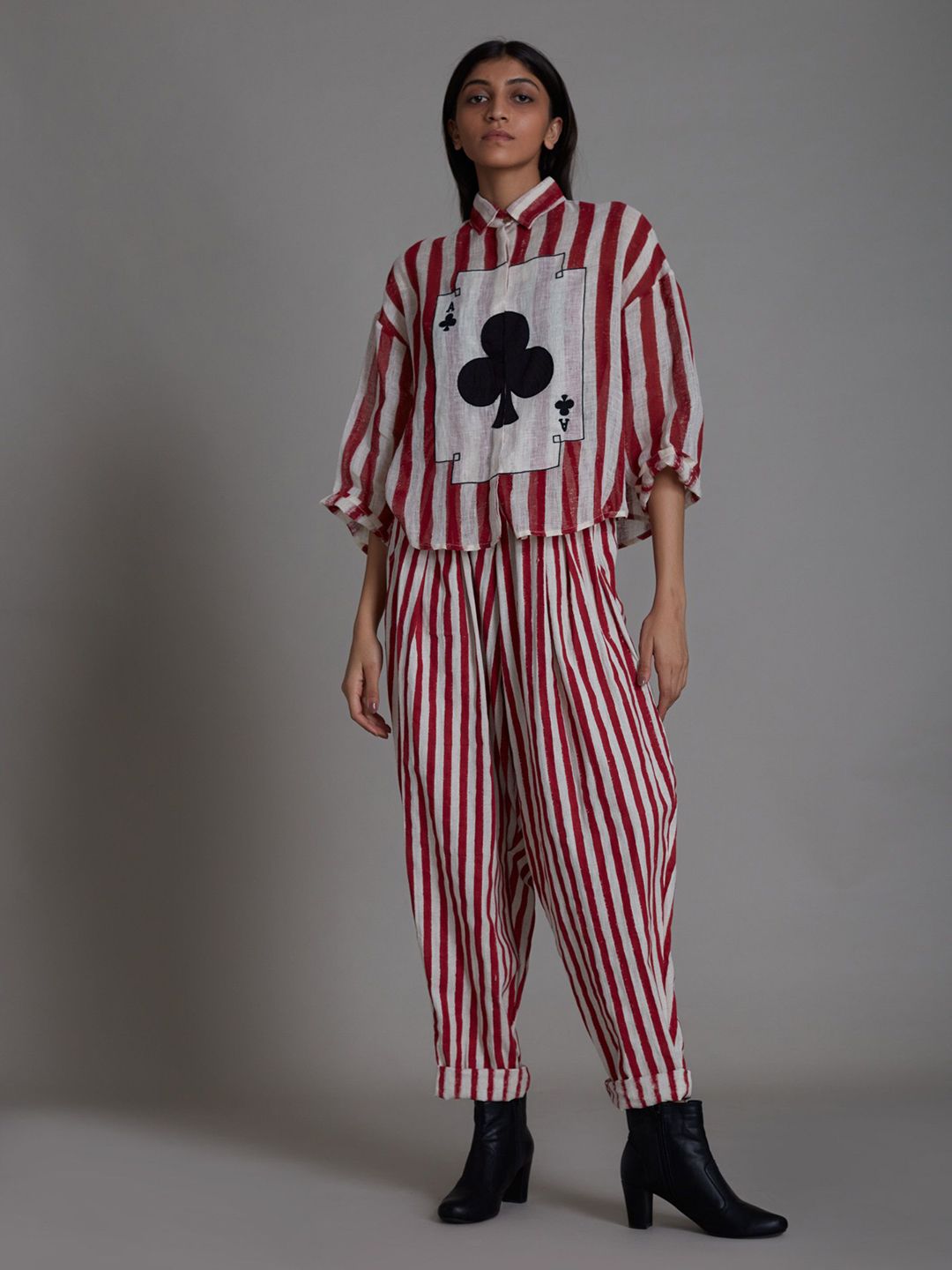 MATI Striped Mandarin Collar Linen Top-picture-31