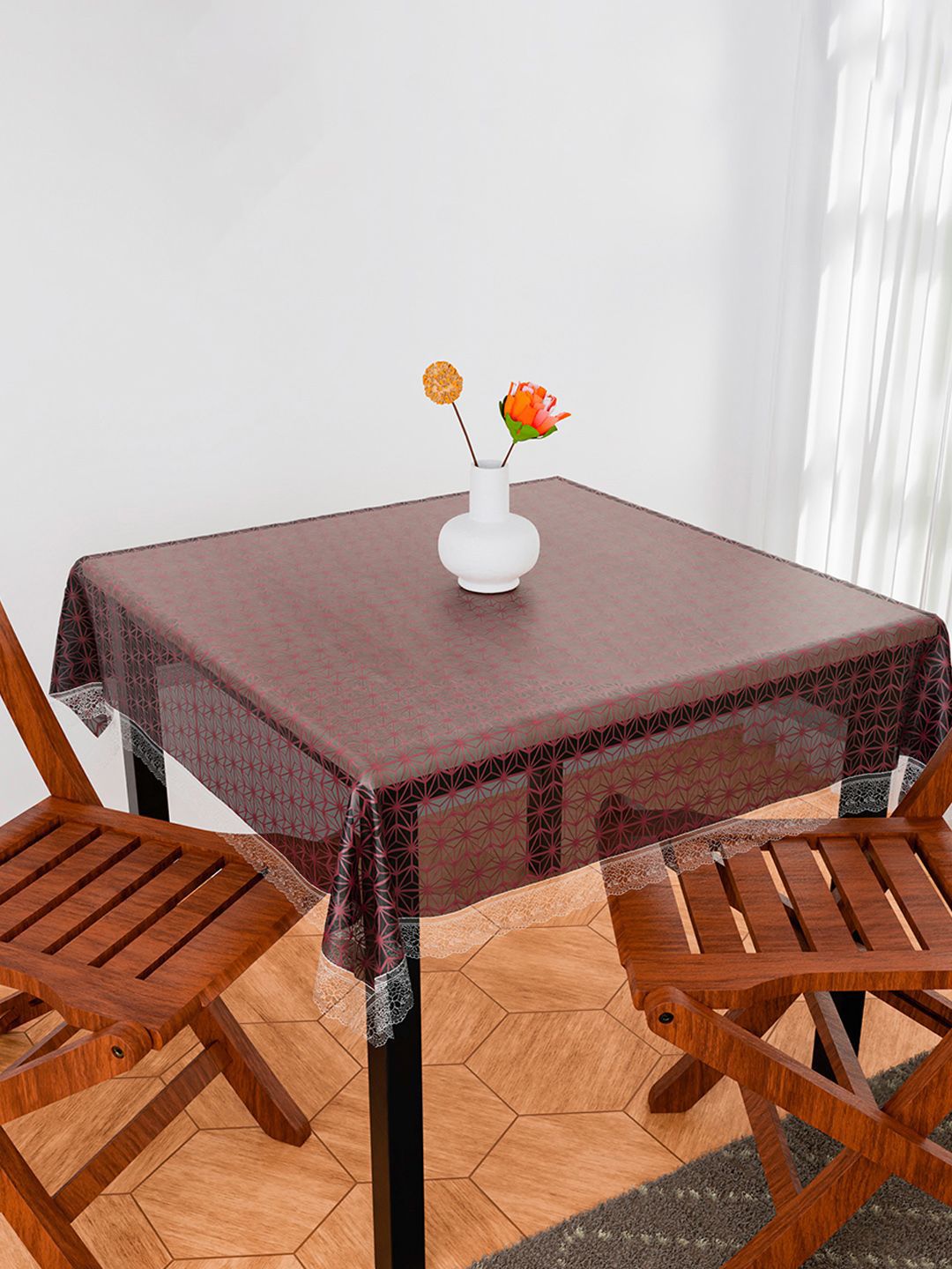 Kuber Industries Brown Floral Anti-Skid Plastic 2-Seater Table Cover with Textured details-picture-19