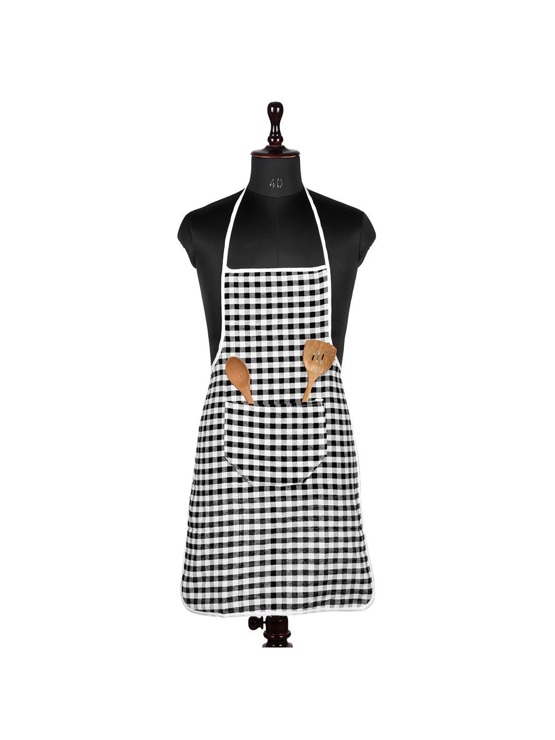 Kuber Industries White & Black Checked Cotton Skin Friendly Water Resistant Apron-picture-55