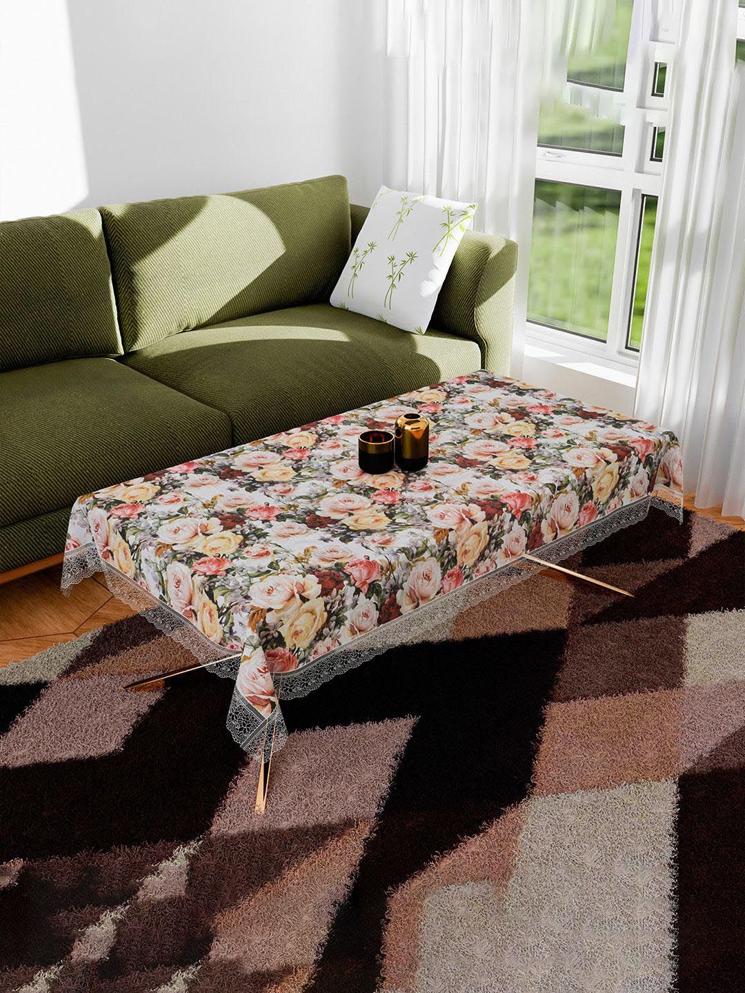 Kuber Industries White Floral Anti-Skid Plastic 4-Seater Table Cover-picture-35