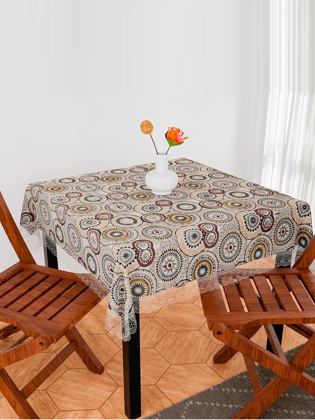 Kuber Industries White Geometric Printed Anti-Skid Plastic 2-Seater Table Cover-picture-16