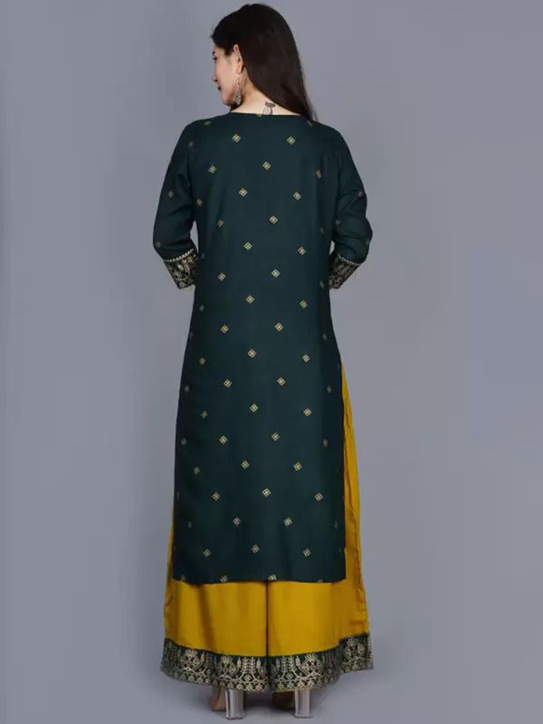 Viscose Silk Embroidered Kurta Plazzo Dupatta Set with Mirror Work and Printed Dupatta – XL & XXL